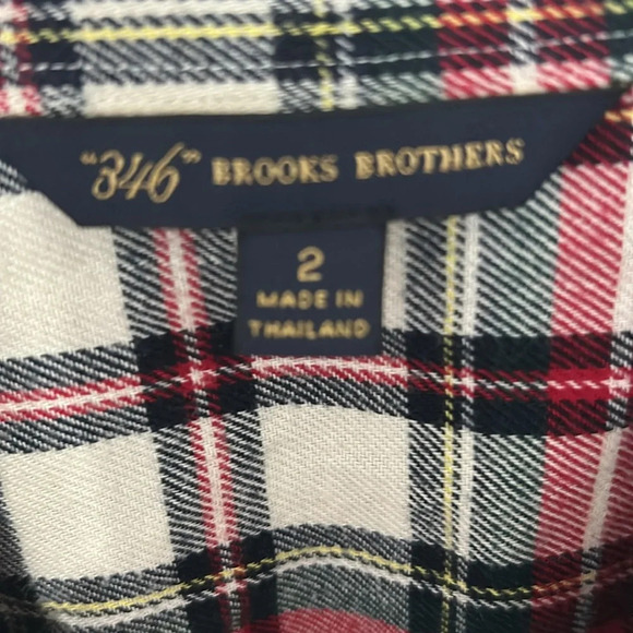 346 Brooks Brothers women’s plaid flannel shirt size 2 cream button down top - Picture 2 of 5